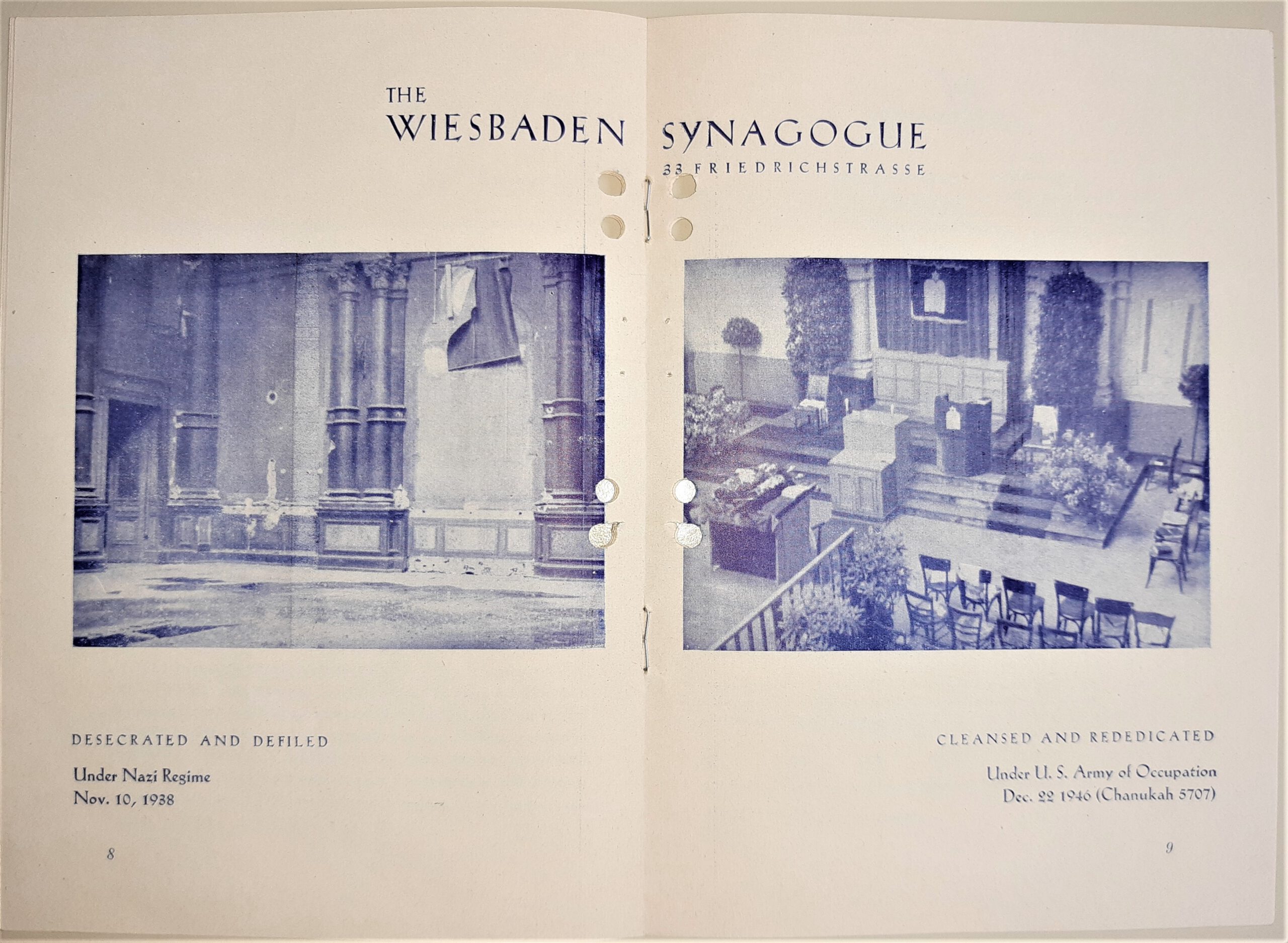 Headquarters Command United States Air Forces in Europe ; Communauté juive de Wiesbaden (éd.) : réinauguration de la Synagogue de Wiesbaden, 1946.