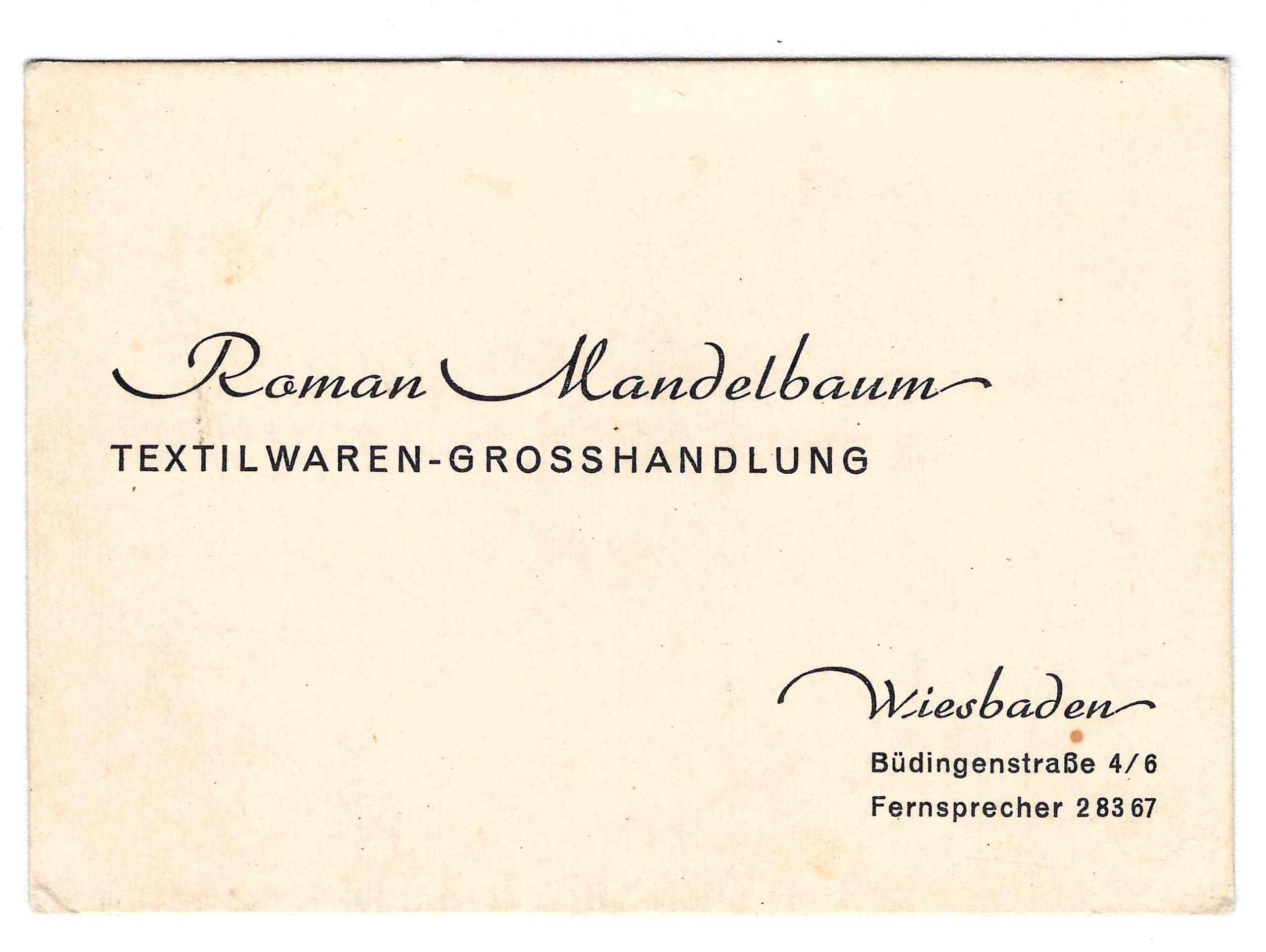 Business card R. Mandelbaum. Collection Samuel Mandelbaum