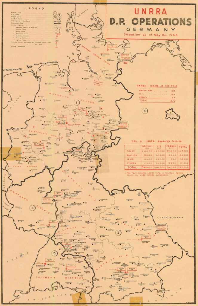 Carte des opérations de l'UNRRA D.P. Allemagne, 8 mai 1946. 6.2.2 / 129799278 ITS Digitales Archiv, Arolsen Archiv.